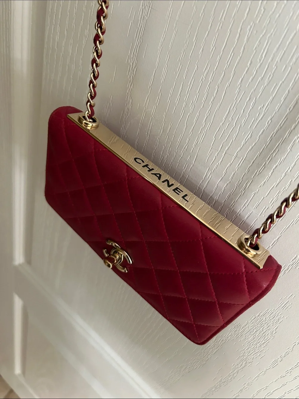 CHANEL Quilted Crossbody Wallet-on-Chain in Burgundy with Gold Hardware